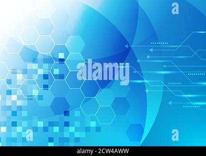 Abstrakte Technologie digital futuristisches Konzept leuchtend blaue geometrische Sechsecke mit Linie Pfeil Hintergrund. Vektorgrafik Stock Vektor