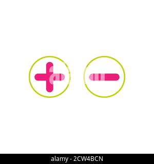 Grün und Rosa plus und minus Kreis flache Vektor-Symbole isoliert auf weiß. Piktogramm hinzufügen oder hinzufügen. Gut für Web- und Mobile-Design. Stock Vektor