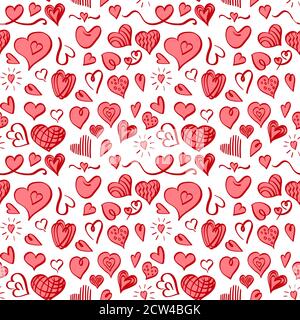 Nahtloses Muster mit Doodle Herz Formen auf weißem Hintergrund. Vektorgrafik. Stock Vektor