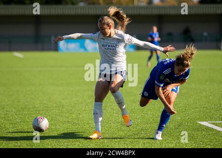 LOUGHBOROUGH, ENGLAND. 27. SEPTEMBER 2020 während des Vitality Women's FA Cup Spiels zwischen Leicester City und Manchester City im Farley Way Stadium, Quorn, Loughborough am Sonntag, 27. September 2020. (Kredit: Leila Coker, MI News) Kredit: MI Nachrichten & Sport /Alamy Live Nachrichten Stockfoto