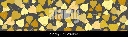 Nahtlose Muster hell getrocknete Birke Herbst Laub isoliert auf dunkel. Grafisches Design Herbst Symbol. Einfarbige gelbe trockene Herbstbirken Blätter. Herbst f Stock Vektor