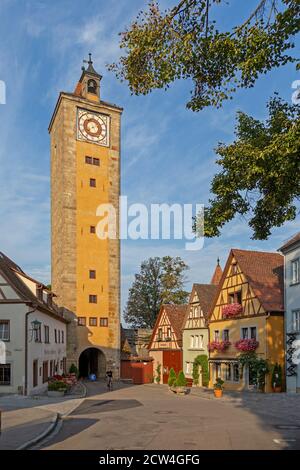 Burgturm, Altstadt, Rothenburg ob der Tauber, Mittelfranken, Bayern, Deutschland Stockfoto