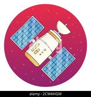 Drahtlose Satellitenkommunikation. Raumschiff-Symbol. Signal wird gesendet. Stock Vektor