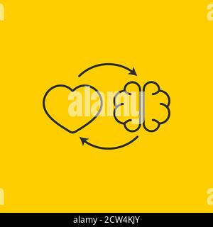 Verbindung zwischen Geist und Sinne. Verbundenes Herz und Gehirn Stock Vektor
