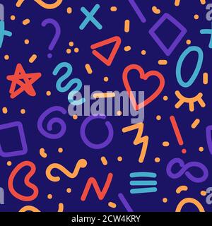 Memphis Doodle Hintergrund. Nahtloses Muster für Stoffdesign Stock Vektor