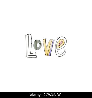Handgezeichneter Text - Liebe. Typografie Vektor Beschriftung Illustration im Doodle Stil. Stock Vektor