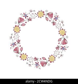 Retro Wedding Doodle Kranz Floral. Vektor-Illustration für Karte Einladung, Gruß Hochzeitskunst, handgezeichnete Geburtstagsgrafik. Dekoratives Naturdekor. Stock Vektor