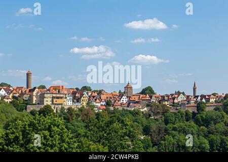 Panoramablick auf den südlichen Teil der Altstadt, Rothenburg ob der Tauber, Mittelfranken, Bayern, Deutschland Stockfoto