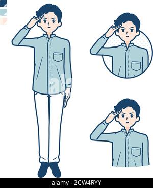 Mann in einem Schirtmit Grüßen Bilder. Es ist Vektorgrafik, so ist es einfach zu bearbeiten. Stock Vektor