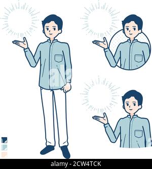 Mann in einem Schirtmit manipulierenden Lichtbildern. Es ist Vektorgrafik, so ist es einfach zu bearbeiten. Stock Vektor