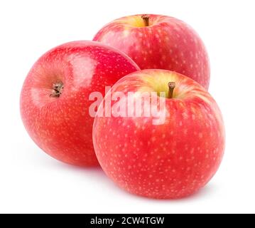 Drei ganze rote Äpfel isoliert auf weißem Hintergrund Stockfoto