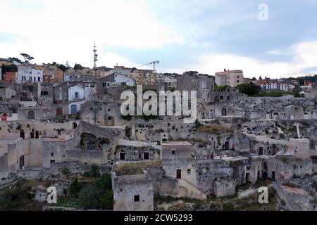 Stadtbild Luftbild der mittelalterlichen Stadt Matera sassi. Matera, Basilikata / Italien. Stockfoto