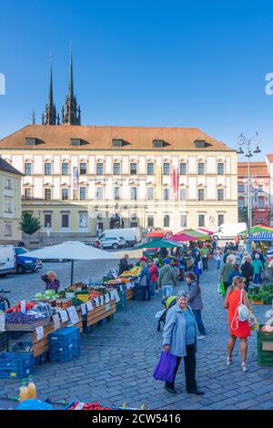 Brno (Brünn): Gemüsemarkt, Dietrichstein-Palast, heute Moravske zemske muzeum (Mährisches Museum), Kathedrale St. Peter und Paul in der Altstadt, Ji Stockfoto