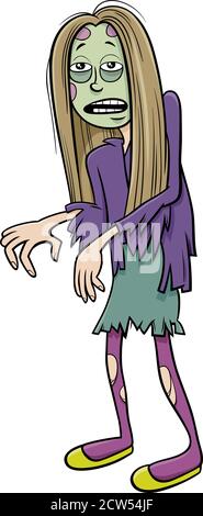 Cartoon Illustration von Mädchen im Zombi Kostüm auf Halloween Party Oder Masked Ball Stock Vektor