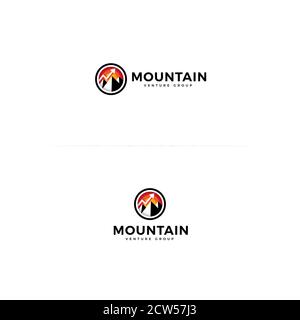 Bergsymbol. Kreisform mit Berg-Logo-Konzept für Venture Group, Finanzberater, Abenteuer und Reise. Runde einfache flache Logo.Vektor isoliert Stock Vektor
