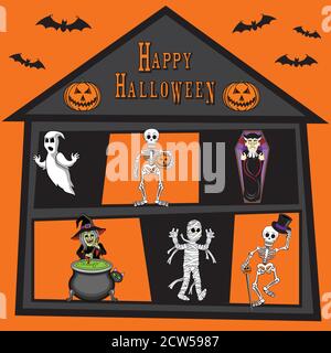 Cartoon-Stil Halloween Spukhaus Illustration Stock Vektor