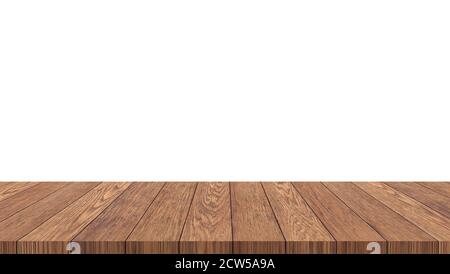 Leere Holztisch Hintergrund , isolierte weiße Wand 3d-Illustration Stockfoto