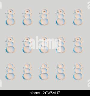 Neujahrskonzept, ein Schneemann aus Mehl mit einem Karotten Nom und Hände passt, in Neonlicht. Muster Stockfoto