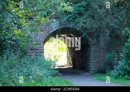 Licht am Ende des Tunnels - Standort des seit langem geschlossenen Molyneux Brow Railway Station, Clifton, England Stockfoto