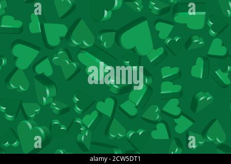 Grüne Herzen auf Grün Nahtloses Muster Illustration Stock Vektor