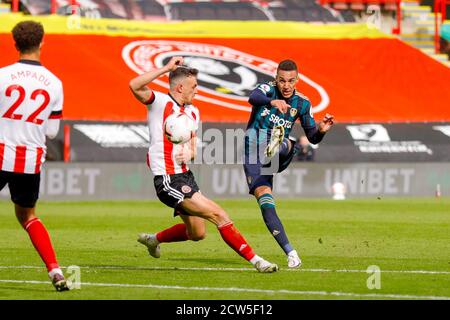 Sheffield, Großbritannien. September 2020. Leeds United Stürmer Rodrigo Moreno während der englischen Meisterschaft Premier League Fußballspiel zwischen Sheffield United und Leeds United am 27. September 2020 in Bramall Lane in Sheffield, England - Foto Simon Davies / ProSportsImages / DPPI Credit: LM/DPPI/Simon Davies/Alamy Live News Stockfoto