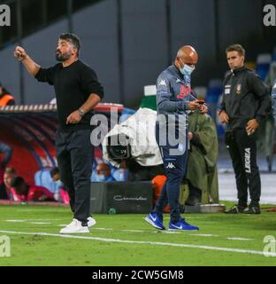 Neapel, Kampanien, Italien. September 2020. Während des italienischen Serie A Fußballmatches SSC Napoli gegen FC Genua am 27. September 2020 im San Paolo Stadion in Neapel.im Bild: GATTUSO Credit: Fabio Sasso/ZUMA Wire/Alamy Live News Stockfoto