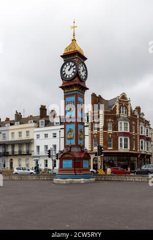 Königin Victoria Jubiläum Memorial clock am Meer bei Weymouth, Dorset UK Stockfoto