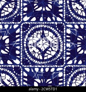 Vektor blau Shibori Quilt alternative quadratische Fliesen nahtloses Muster. Geeignet für Textil, Geschenkpapier und Tapeten. Stock Vektor