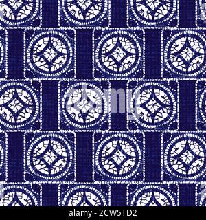 Vector blau Shibori Quilt Quadrate stapelt nahtlose Muster. Geeignet für Textil, Geschenkpapier und Tapeten. Stock Vektor