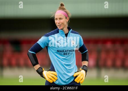 LOUGHBOROUGH, ENGLAND. 27. SEPTEMBER 2020 Karen Bardsley von Manchester City Frauen beim Vitality Women's FA Cup Spiel zwischen Leicester City und Manchester City im Farley Way Stadium, Quorn, Loughborough am Sonntag, 27. September 2020. (Kredit: Leila Coker, MI News) Kredit: MI Nachrichten & Sport /Alamy Live Nachrichten Stockfoto