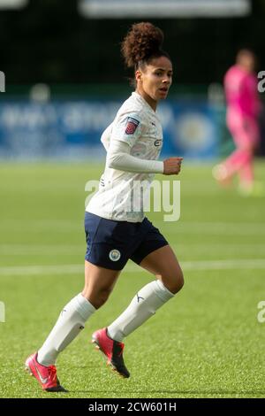 LOUGHBOROUGH, ENGLAND. 27. SEPTEMBER 2020 Demi Stokes von Manchester City Frauen während des Vitality Women's FA Cup Spiels zwischen Leicester City und Manchester City im Farley Way Stadium, Quorn, Loughborough am Sonntag, 27. September 2020. (Kredit: Leila Coker, MI News) Kredit: MI Nachrichten & Sport /Alamy Live Nachrichten Stockfoto