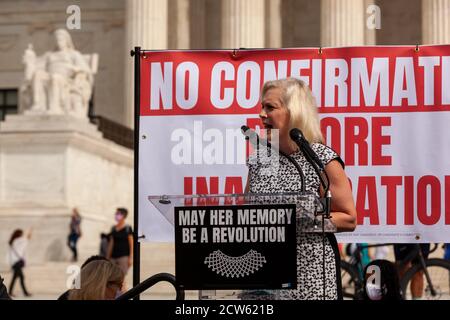 Washington, DC, USA, 27. September 2020. Im Bild: Der Protest war Teil der landesweiten Kundgebungen, um US-Senatoren zu fordern, dass sie eine neue Justiz des Obersten Gerichtshofs nicht bestätigen, bis ein neuer Präsident eingeweiht wird, wie sie es mit Präsident Obamas Nominierten im Wahljahr 2016 taten. Kredit: Allison C Bailey/Alamy Live Nachrichten Stockfoto