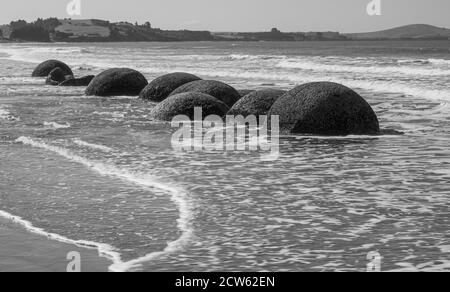 Moeraki Boulders, Koekohe Beach, Ostküste von South Isalnd, Neuseeland Stockfoto