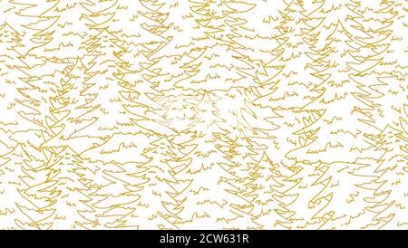 Handgezeichtes Umrissmuster von Weihnachtsbäumen. Plakat zum Jahresaufdruck, Header für Website. Vektorgrafik Stock Vektor