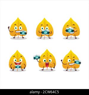 Fotograf Beruf Emoticon mit gelben getrockneten Blättern Cartoon-Charakter Stock Vektor