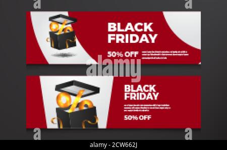 Elegante moderne Kurve Verkauf Banner mit 3d offene Geschenkbox Für Sonderangebot schwarz freitag Vorlage Stock Vektor