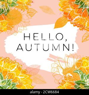 Autumn Sale. Rabatt Banner oder Flyer Design-Vorlage mit lebendigen Herbstblättern, Sonnenblumen, und ein Ort für ein Logo Stock Vektor