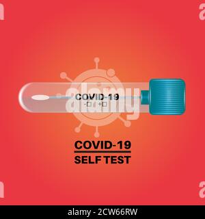 Covid-Selbsttest-Vektorgrafik auf orangefarbenem Hintergrund Stock Vektor