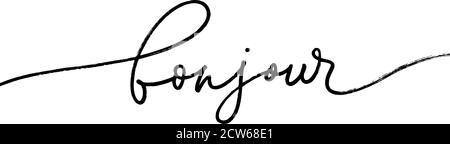 Bonjour Pinselstift Vektor-Schriftzug Stock Vektor