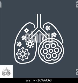 Symbol für dünne Linie des Vektors mit Pneumonie. Stock Vektor