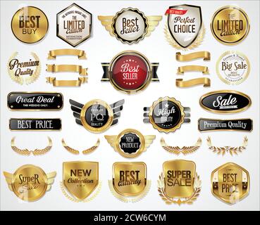 Sammlung von goldenen Abzeichen und Etiketten Stock Vektor