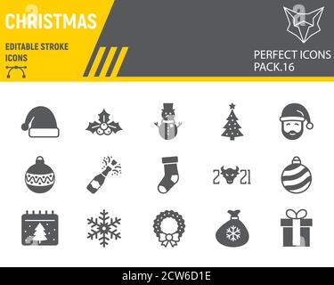 Weihnachten Glyph Icon Set, Happy New Year Kollektion, Vektor-Skizzen, Logo-Illustrationen, fröhliche weihnachten Ikonen, Urlaub Zeichen solide Piktogramme Stock Vektor