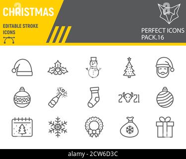 Weihnachten Linie Icon-Set, Happy New Year Kollektion, Vektor-Skizzen, Logo-Illustrationen, fröhliche weihnachten Ikonen, Urlaub Zeichen lineare Piktogramme Stock Vektor