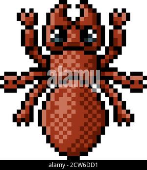 Ant Bug Insect Pixel Art Videospiel 8-Bit-Symbol Stock Vektor