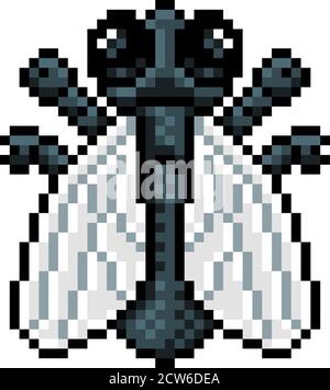 Fly Bug Insect Pixel Art Video Game 8-Bit-Symbol Stock Vektor