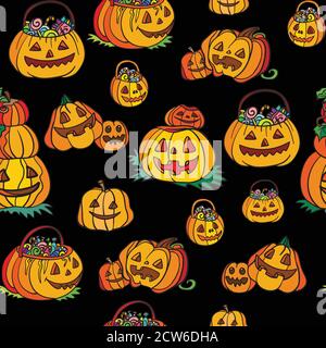Nahtloses Muster mit Kürbissen und Halloween-Konzept Stock Vektor