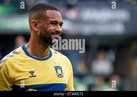 Broendby, Dänemark. September 2020. Kevin Mensah (14) von Broendby, WENN er während des 3F Superliga Spiels zwischen Broendby IF und AC Horsens im Broendby Stadion in Broendby gesehen wurde. (Foto Kredit: Gonzales Foto/Alamy Live News Stockfoto