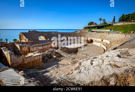 Amphitheater in Tarragona, römische Ruinen Stockfoto