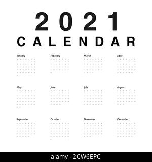 Kalender 2021 Jahr. Schwarze Zahlen von Tagen auf weißem Hintergrund. Vektor Stock Vektor