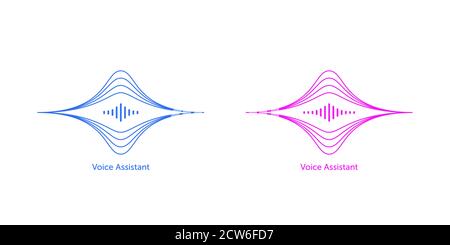 Umrissene Klangwellenform für den virtuellen Sprachassistenten. Abstrakte akustische Welle und Equalizer, Stimmvibration, Audio Wellenform Silhouette. Vektorelement Stock Vektor